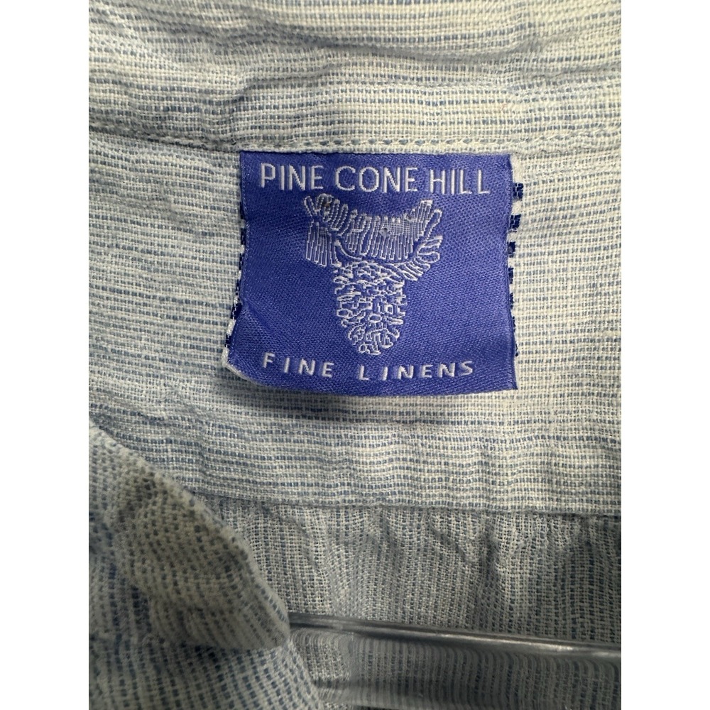 Pinecone Hill Linen Tunic Size L Pintuck Pleats Blue Band Collar Coastal Beachy - Picture 5 of 7